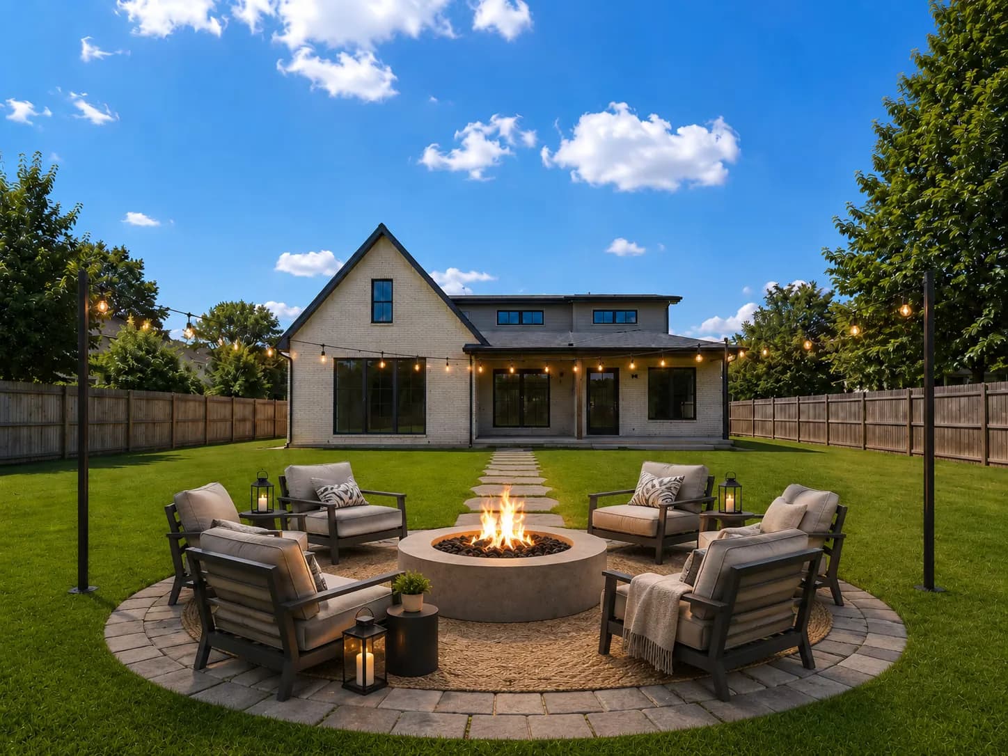 AI visualization of a backyard firepit landscape design